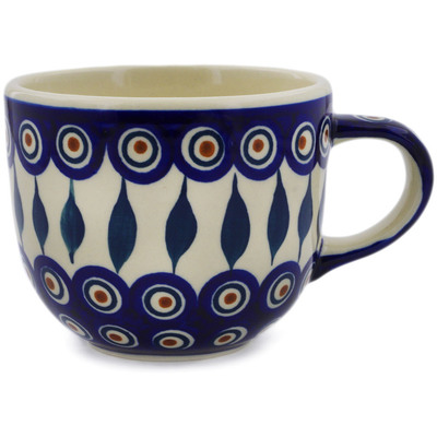 Polish Pottery Mug 13 oz Peacock Leaves