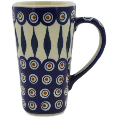Polish Pottery Mug 13 oz Peacock Leaves