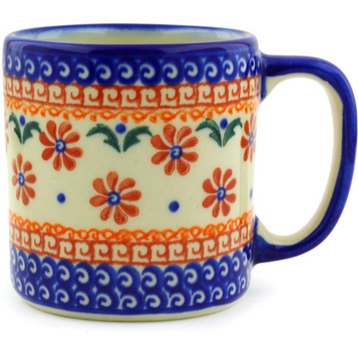 Polish Pottery Mug 13 oz Red Daisy