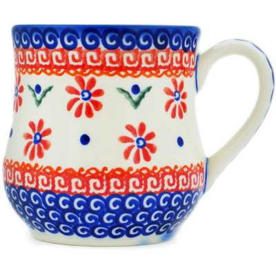 Polish Pottery Mug 13 oz Red Daisy