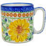 Polish Pottery Mug 13 oz Sunflower Yellow Petal Bliss UNIKAT