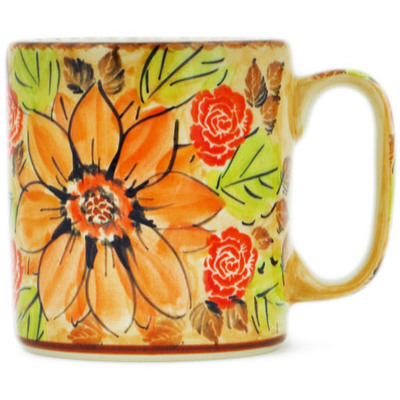 Polish Pottery Mug 13 oz Sunflowers And Roses UNIKAT