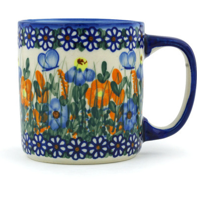 Polish Pottery Mug 13 oz Wildflowers And Butterflies UNIKAT