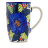 Polish Pottery Mug 14 oz Blue Bouquet UNIKAT