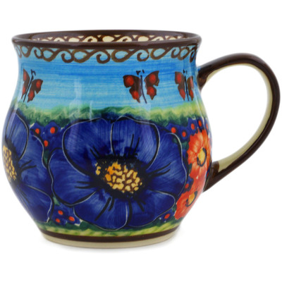 Polish Pottery Mug 14 oz Blue Garden UNIKAT