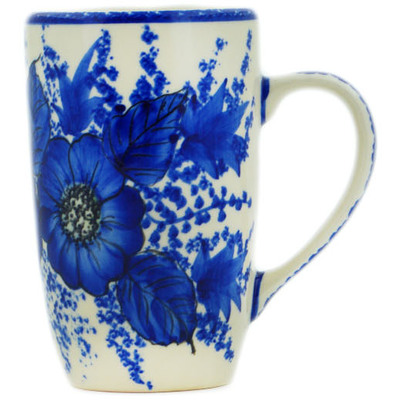 Polish Pottery Mug 14 oz Blue Poppy Dream UNIKAT