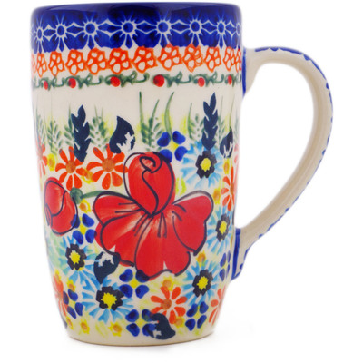 Polish Pottery Mug 14 oz Bold Poppies UNIKAT