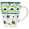 Polish Pottery Mug 14 oz Flowers And Ladybugs