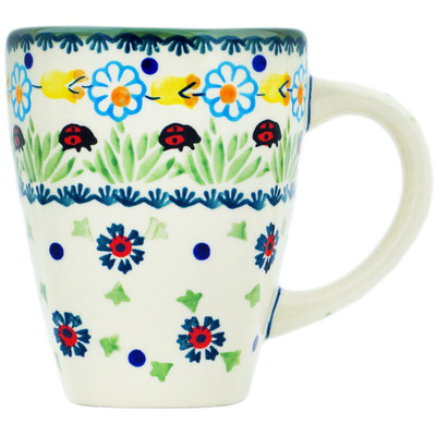 Polish Pottery Mug 14 oz Flowers And Ladybugs