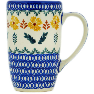 Polish Pottery Mug 14 oz Golden Flower Garden