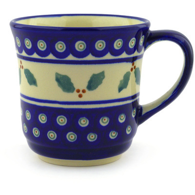 Polish Pottery Mug 14 oz Holly Peacock