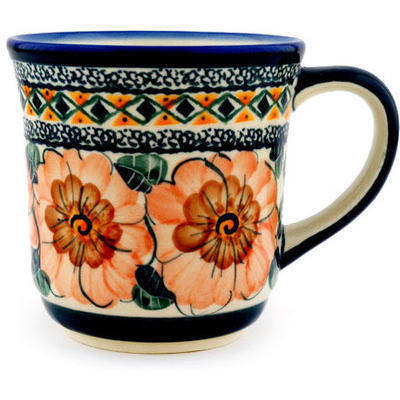 Polish Pottery Mug 14 oz Peach Poppies UNIKAT