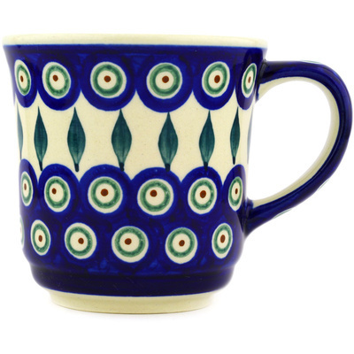 Polish Pottery Mug 14 oz Peacock Leaves