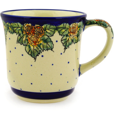Polish Pottery Mug 14 oz Red Cabbage Roses
