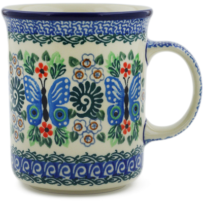 Polish Pottery Mug 15 oz Blue Butterfly Brigade UNIKAT