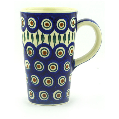 Polish Pottery Mug 15 oz Blue Peacock