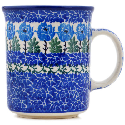 Polish Pottery Mug 15 oz Blue Rosette Wreath