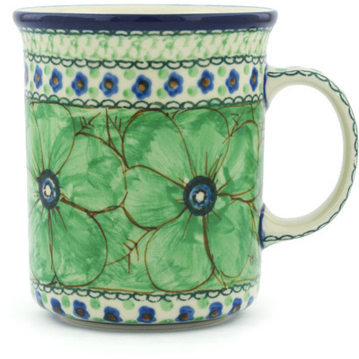 Polish Pottery Mug 15 oz Green Pansies UNIKAT