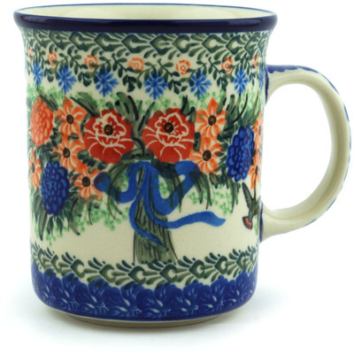 Polish Pottery Mug 15 oz Hummingbird Bouquet UNIKAT