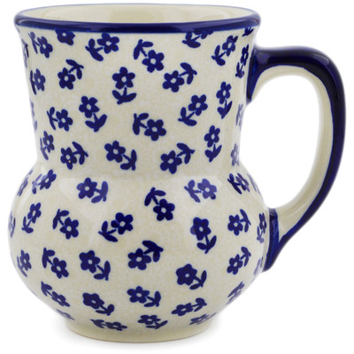 Polish Pottery Mug 15 oz Navy Blue Flowers UNIKAT