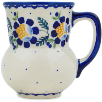 Polish Pottery Mug 15 oz Orange And Blue Flower