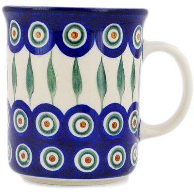 Polish Pottery Mug 15 oz Peacock Leaves