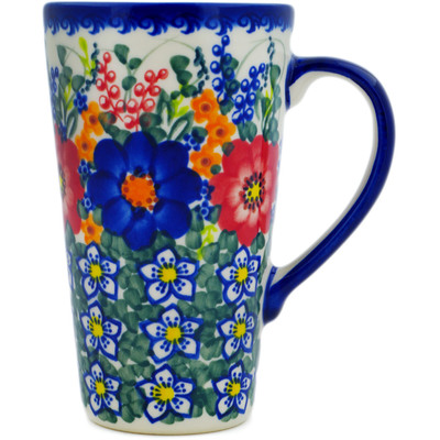 Polish Pottery Mug 15 oz Polish Garden UNIKAT