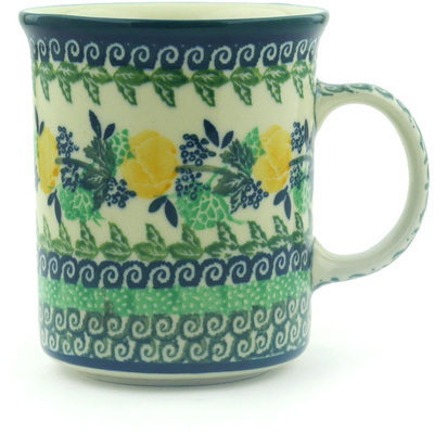Polish Pottery Mug 15 oz Yellow Cabbage Rose