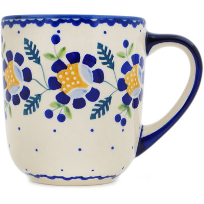 Polish Pottery Mug 16 oz Orange And Blue Flower