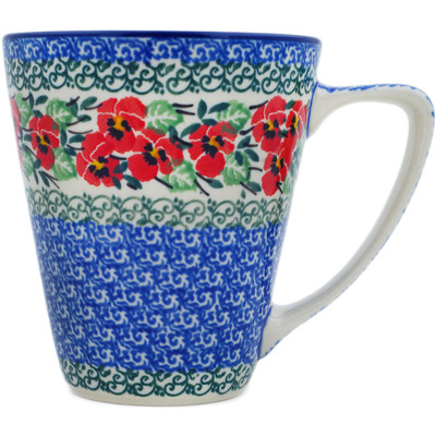 Polish Pottery Mug 16 oz Red Pansy