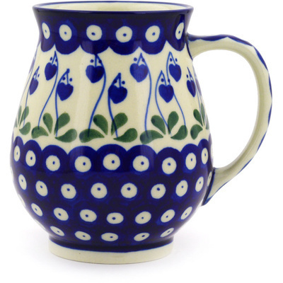 Polish Pottery Mug 17 oz Bleeding Heart Peacock