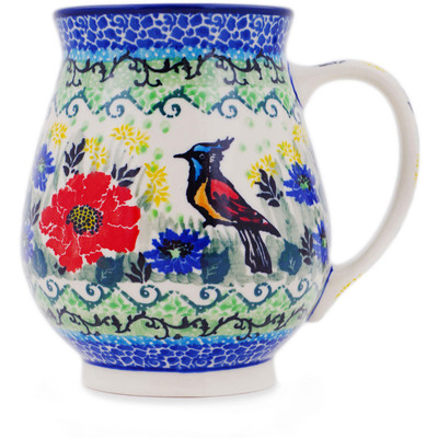 Polish Pottery Mug 17 oz Bleu Jay Meadow UNIKAT