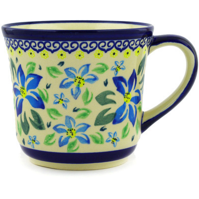 Polish Pottery Mug 17 oz Blue Clematis