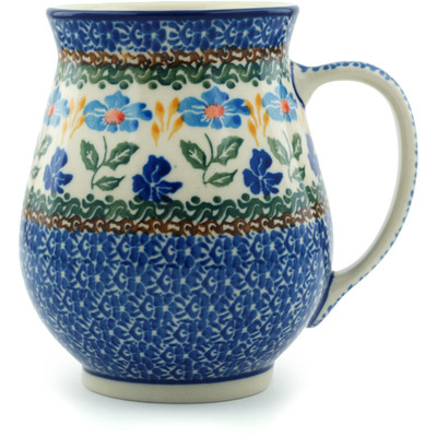 Polish Pottery Mug 17 oz Blue Forget-me-nots