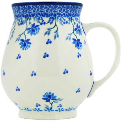 Polish Pottery Mug 17 oz Blue Grapevine