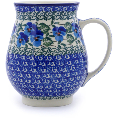 Polish Pottery Mug 17 oz Blue Pansy
