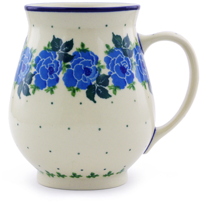 Polish Pottery Mug 17 oz Blue Rose