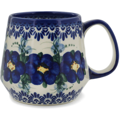 Polish Pottery Mug 17 oz Blue Wildflower UNIKAT