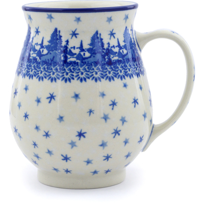 Polish Pottery Mug 17 oz Blue Winter