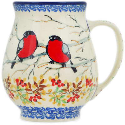 Polish Pottery Mug 17 oz Bullfinch On Rowan UNIKAT