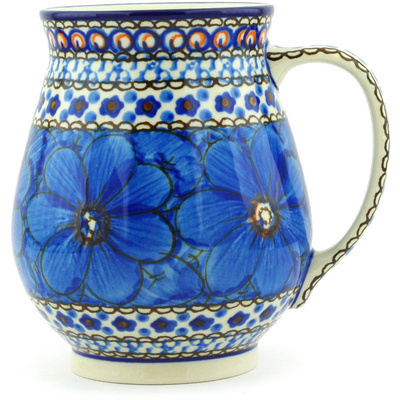 Polish Pottery Mug 17 oz Cobalt Poppies UNIKAT