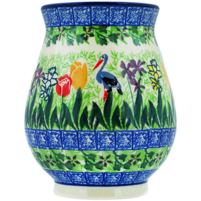 Polish Pottery Mug 17 oz Crane In Tulip Splendor UNIKAT