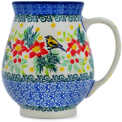 Polish Pottery Mug 17 oz Festive Avian Delight UNIKAT