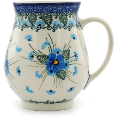 Polish Pottery Mug 17 oz Forget Me Not UNIKAT