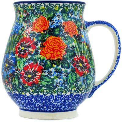 Polish Pottery Mug 17 oz Fresh Blossoms UNIKAT