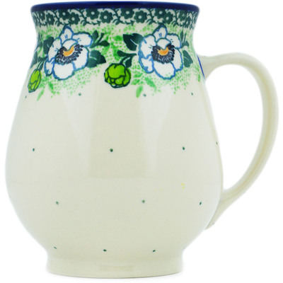 Polish Pottery Mug 17 oz Green Flora