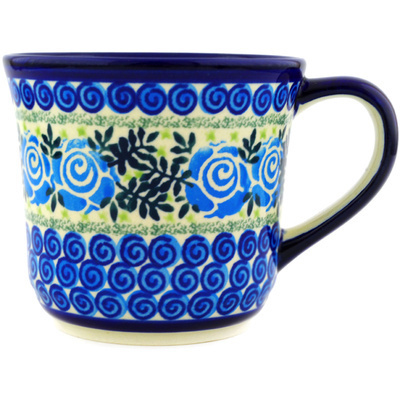Polish Pottery Mug 17 oz Lady Blue Roses UNIKAT