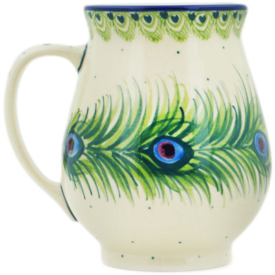 Polish Pottery Mug 17 oz Majestic Peacock