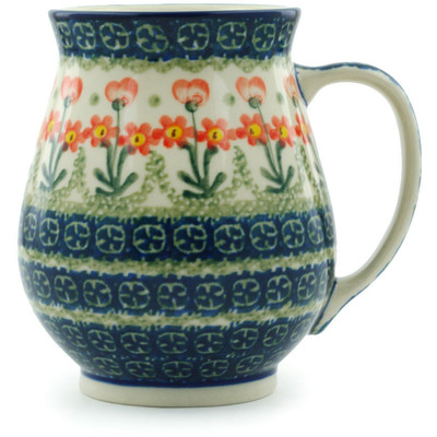 Polish Pottery Mug 17 oz Peach Spring Daisy