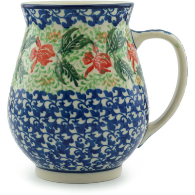 Polish Pottery Mug 17 oz Red Hibiscus